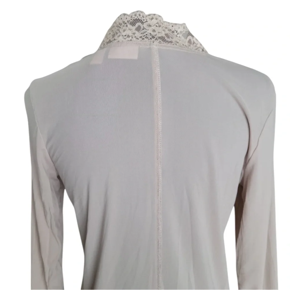 LOGO by Lori Goldstein Sheer Lace Trim Long Sleeve Top in Beige Size XL - Picture 7 of 11
